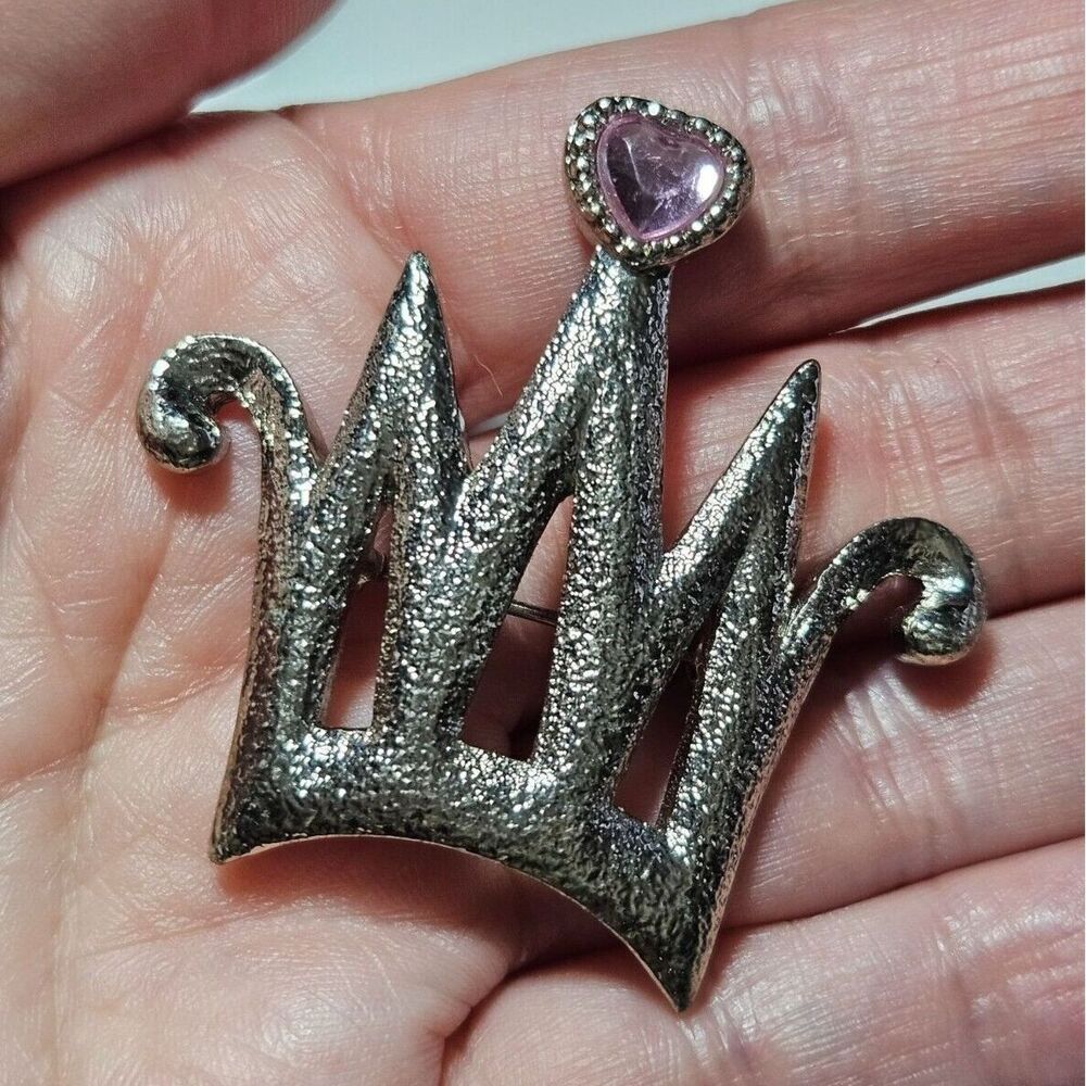 Silver tone Crown brooch